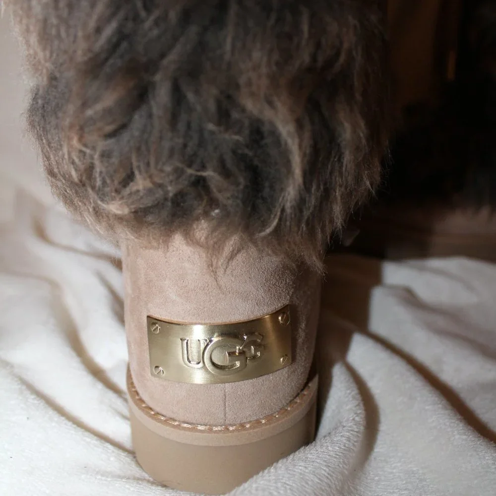 NIB UGG TALL POSH FUR SUEDE LIMITED‎ BOOTS BEACHWOOD BROWN TAN